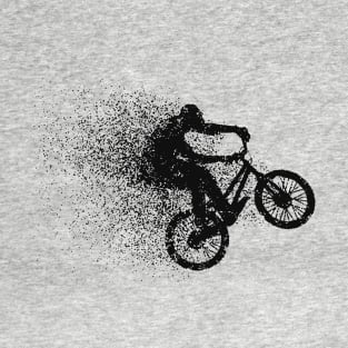 BMX Rider Performing Stunts , Doing Tricks, minimal enduro extreme sports freeride, ramp, streetstyle, trails, Particles, shattered minimalistic sprint sprinter sprinting T-Shirt